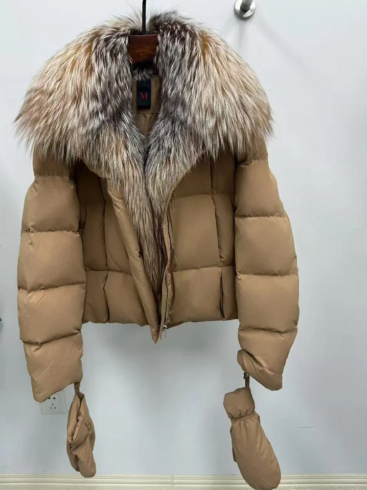2025 Natuurlijke Echte Vos Bontkraag Warme Ganzendons Jassen Winter Vrouwen Puffer Jassen Met Handschoenen Vrouwelijke Uitloper