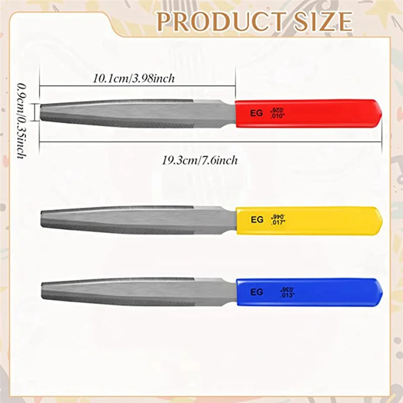 

3 шт., конический напильник для гитарных гаек, набор напильников с прорезями, напильник с двойной кромкой, инструмент для электрогитары для бас-гитары, 7,6 дюйма