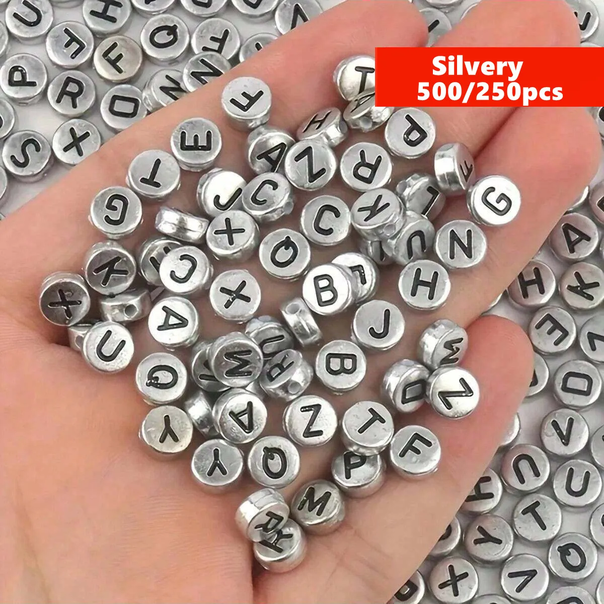 500/250pcs 4*7mm Silvery Round Letter Acrylic Beads Fashion Perfect For DIY Making