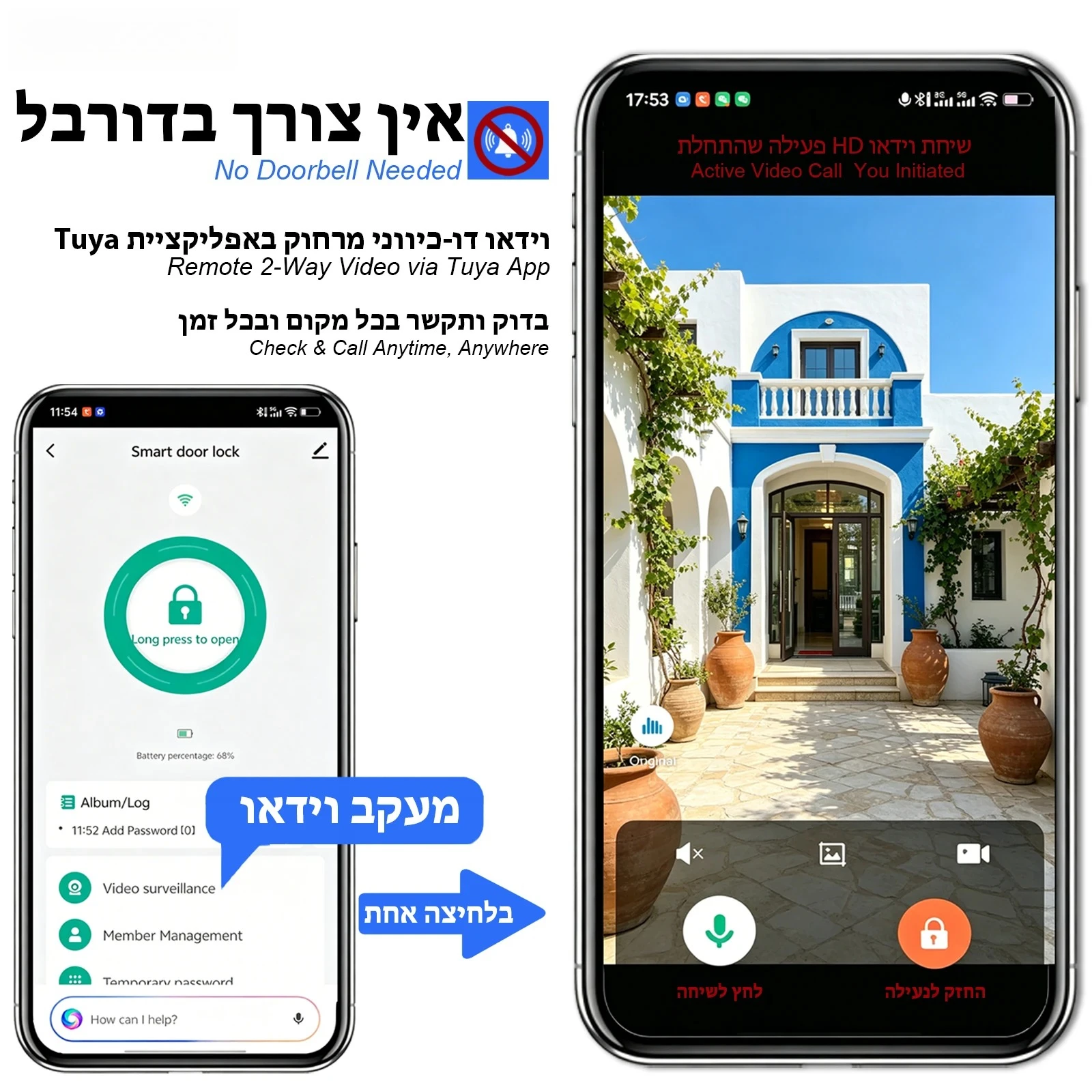 SmarDeer Israel 6590 Mortise Smart Lock for Tuya,IP66 Waterproof 3D Face & Palm Vein Recognition Lock with Hebrew,Tuya Wifi Lock view 4