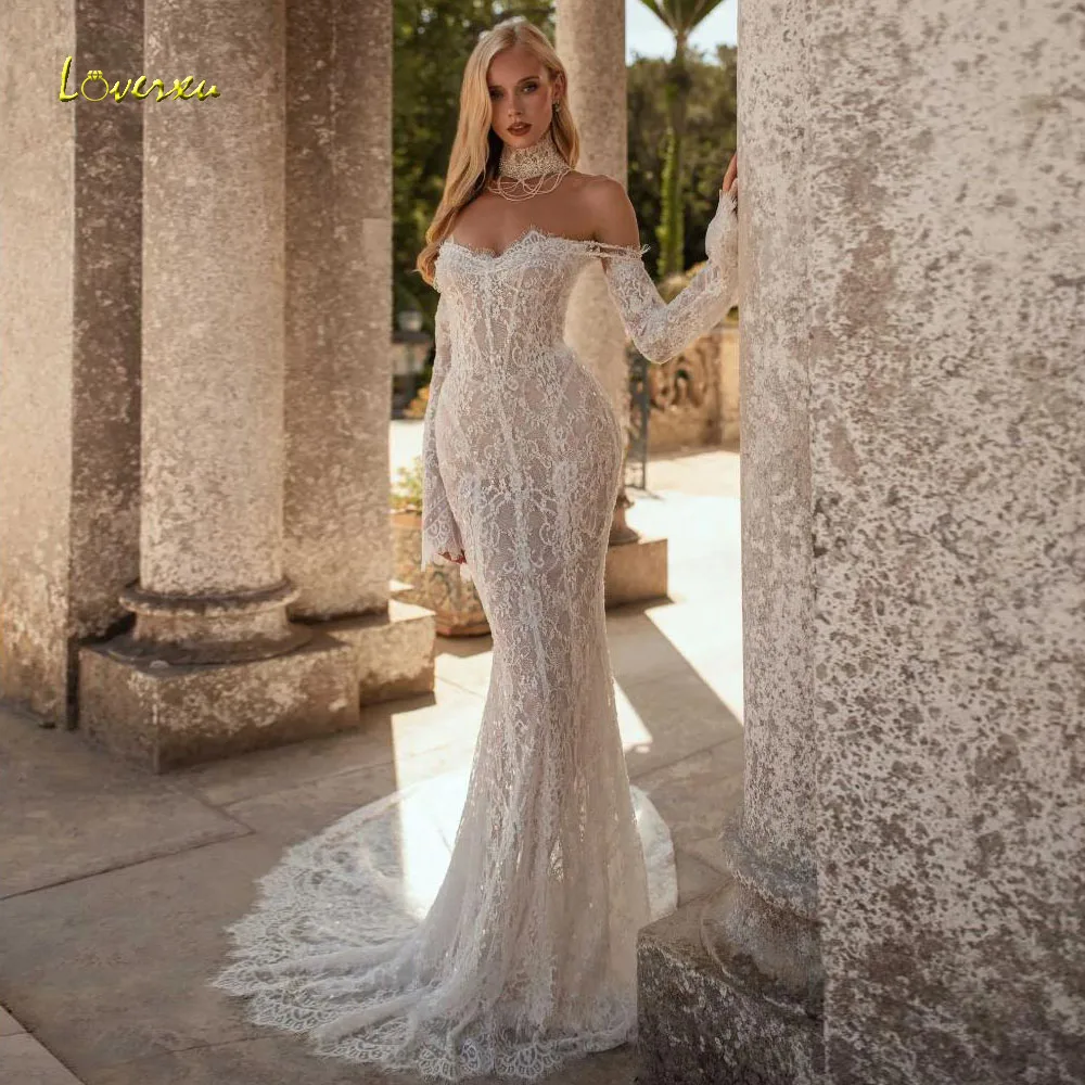 

Свадебное платье Loverxu Mermaid: сексуальное, с вырезом «сердечко», с открытыми плечами, кружевное, с вышивкой, шикарное, на заказ