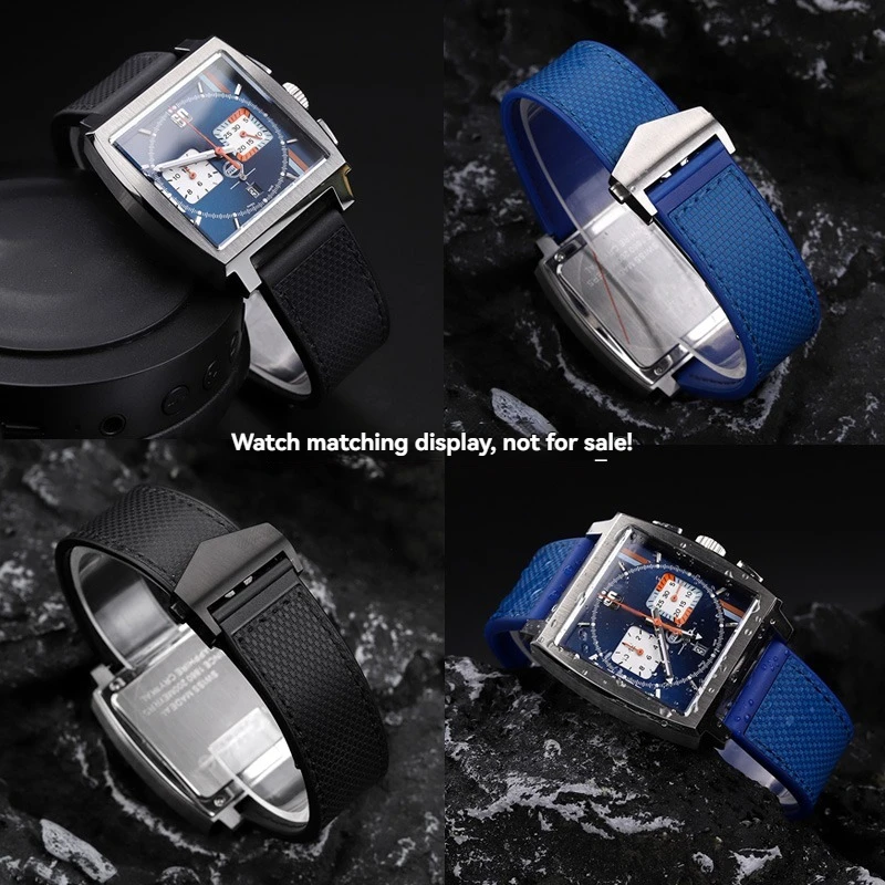 Pulseira de relógio de silicone de borracha de 22 mm para TAG Heuer Monaco CBL2184/CBL2183 - pulseira de substituição esportiva à prova d'água, macia e durável
