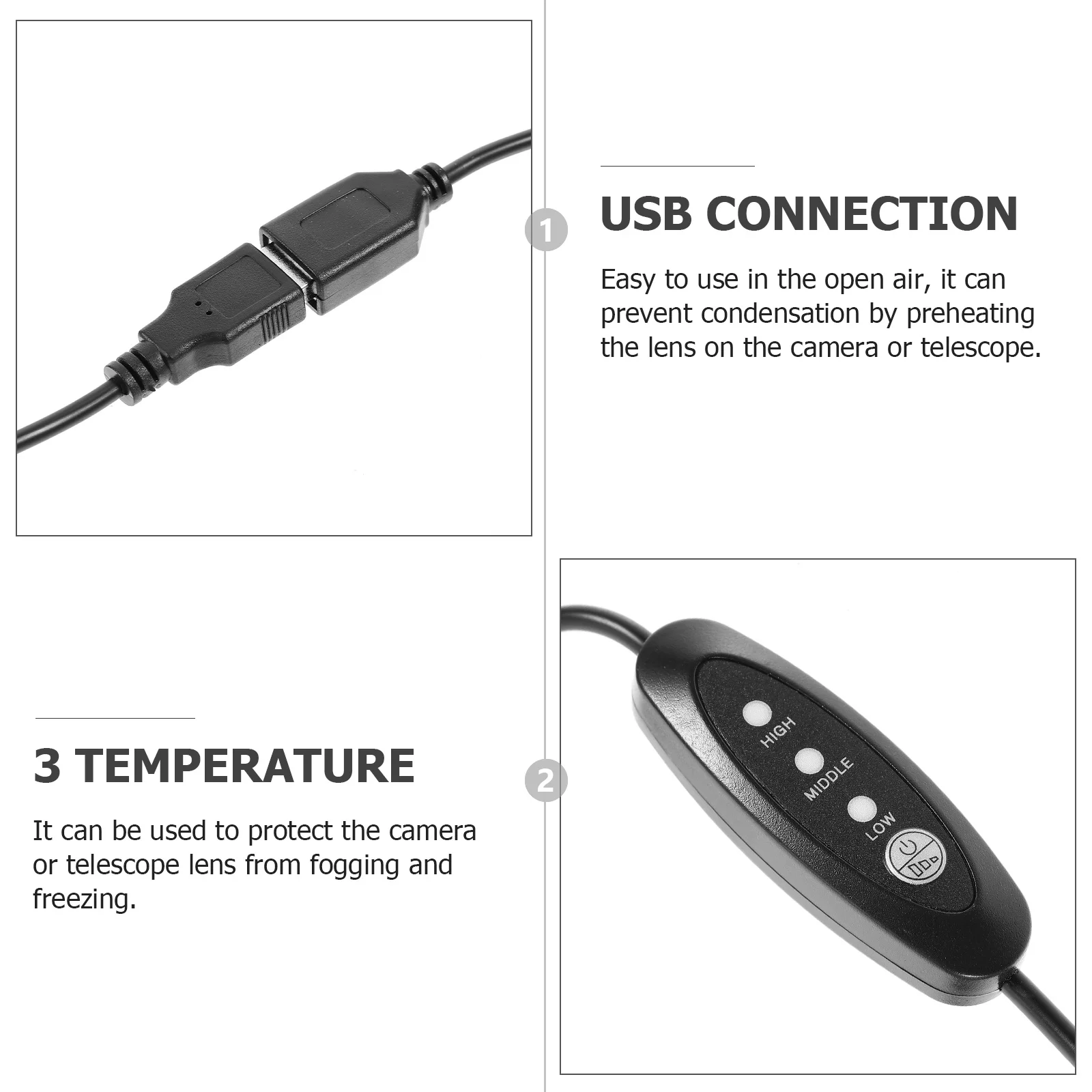 USB Lens Dew Heater Strip Temperature Adjustable Camera Lens Warmer Strip for Condensation Prevention Fog Ice Protection