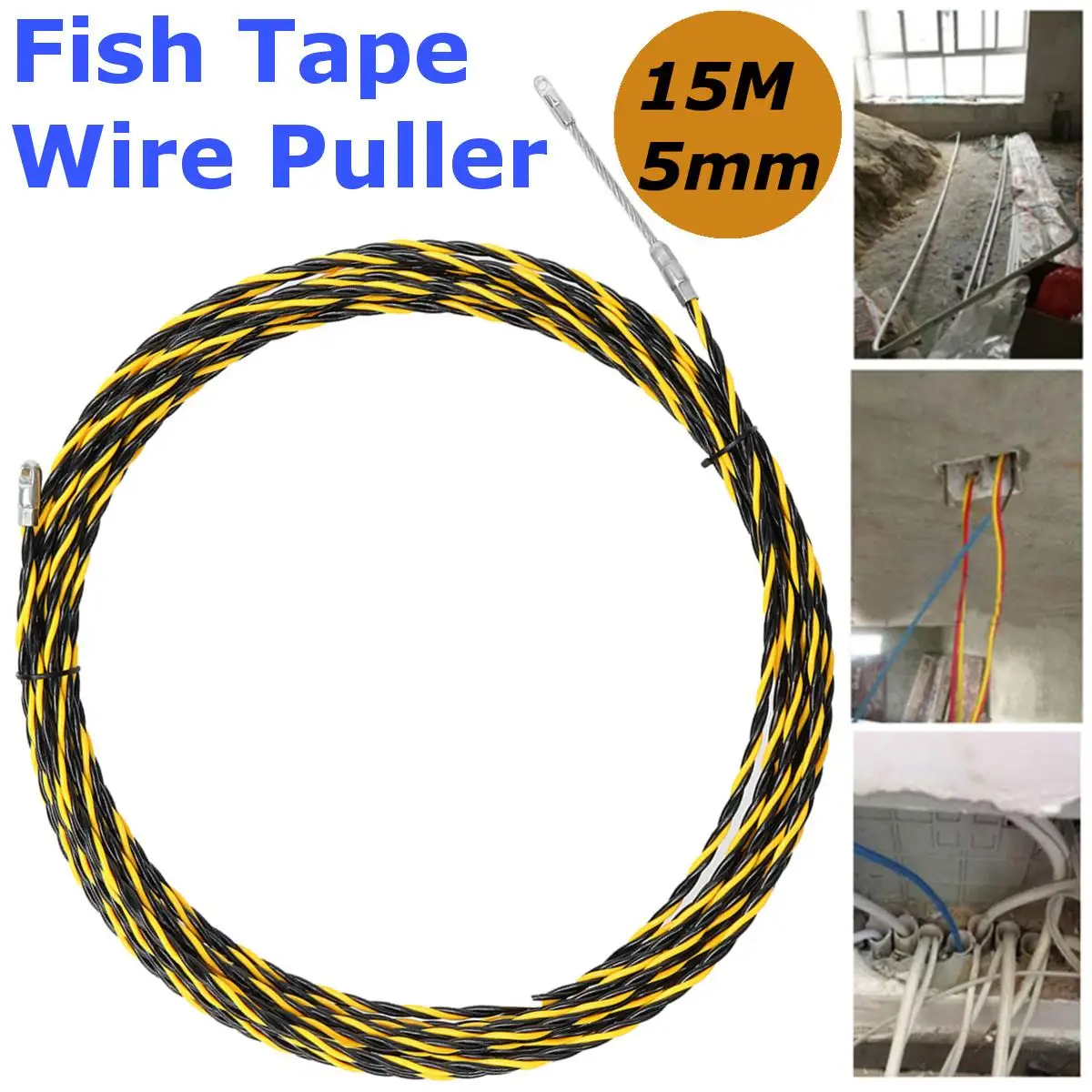 Cable Wire Guide Puller, Conduit Snake, Fish Tape, Cable Rodder, Tested 700kg, 15M, 5mm