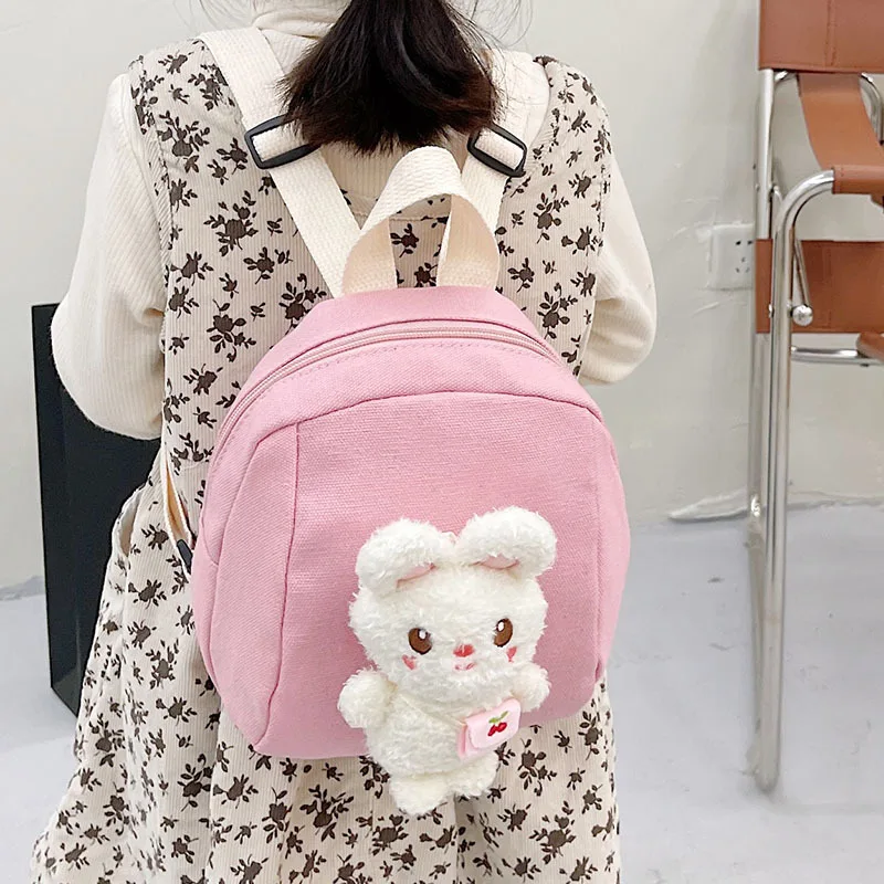 New Velour Cartoon School Junior Backpack for Kids Zipper Mochila Infantil Menina Canvas Class Bags for Girls Fashion 2023