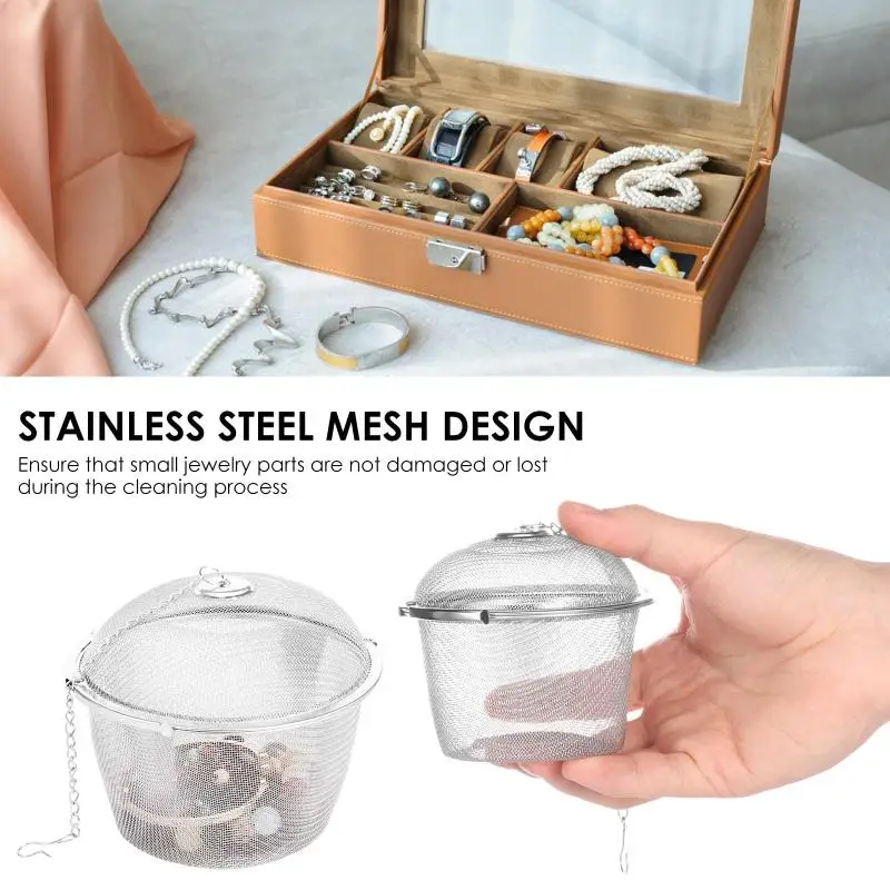 ステンレス製ジュエリークリーナーバスケット（ロックとフック付き）ジュエリースチームクリーナー、超音波洗浄機用溶液