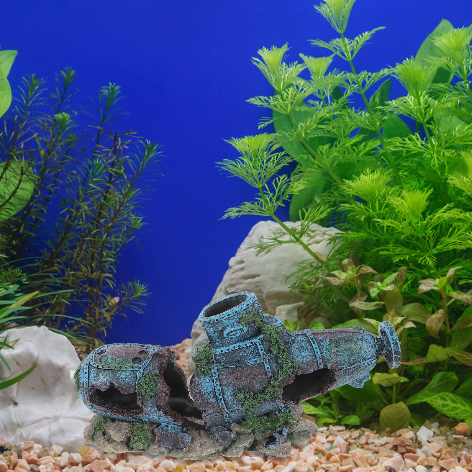 

Fish Tank Submarine Ornament Resin Aquarium Decor Small Space-Saving Unique Shaped Cave for Pets Lifelike Underwater Scene