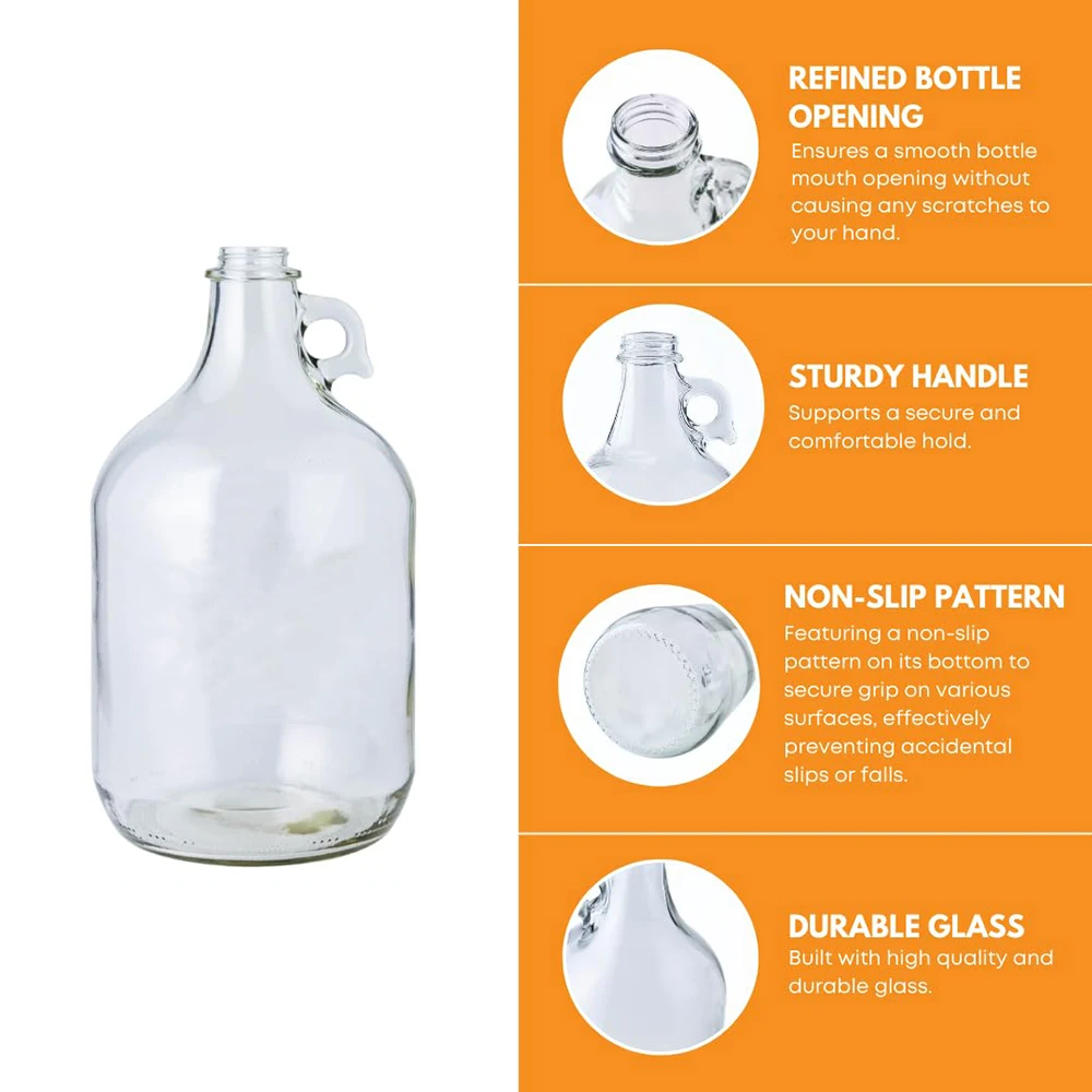 Glass Water Bottle Includes 38 mm Polyseal Cap, 4 L Capacity, Clear