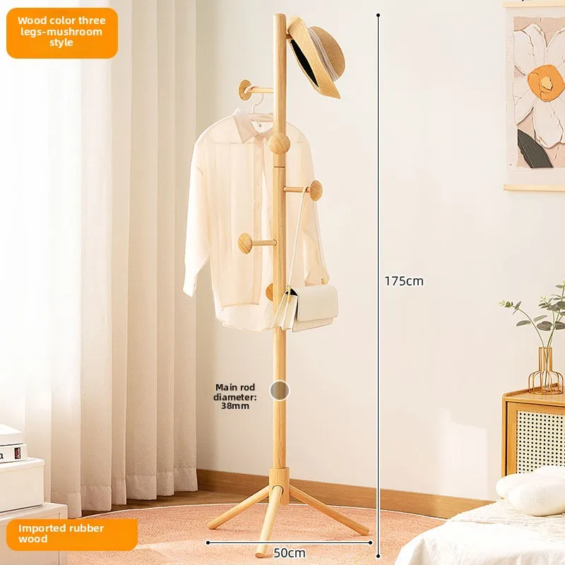 Solid Wood Coat Rack, Floor Hanging Clothes Rack Simple Modern Bag Rack Bedroom Household Single Pole Vertical Drying Rack