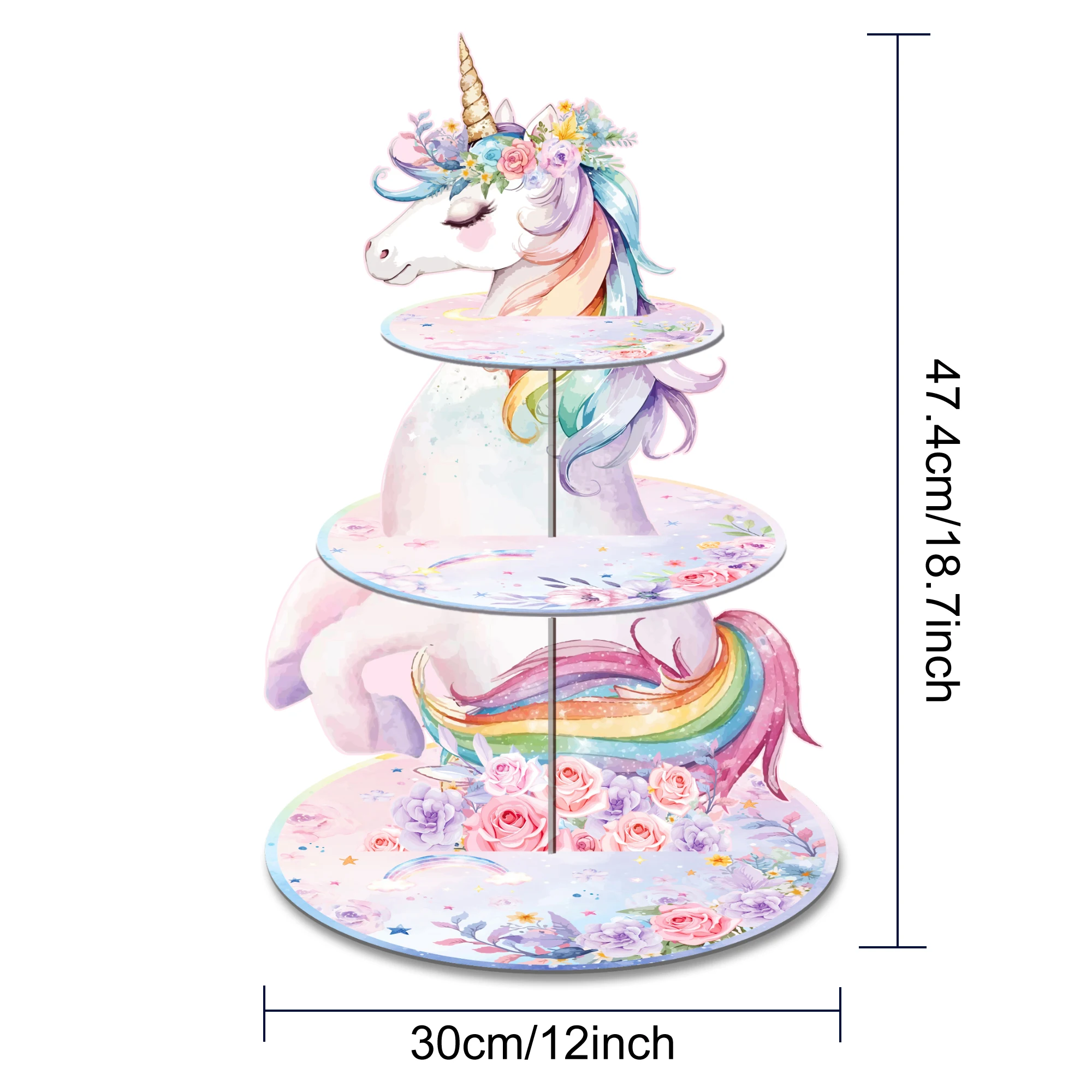 Einhorn Einweggeschirr Teller Servietten Tischdecke Cupcake-Ständer für Geburtstagsdekoration Partyzubehör – Detail 10