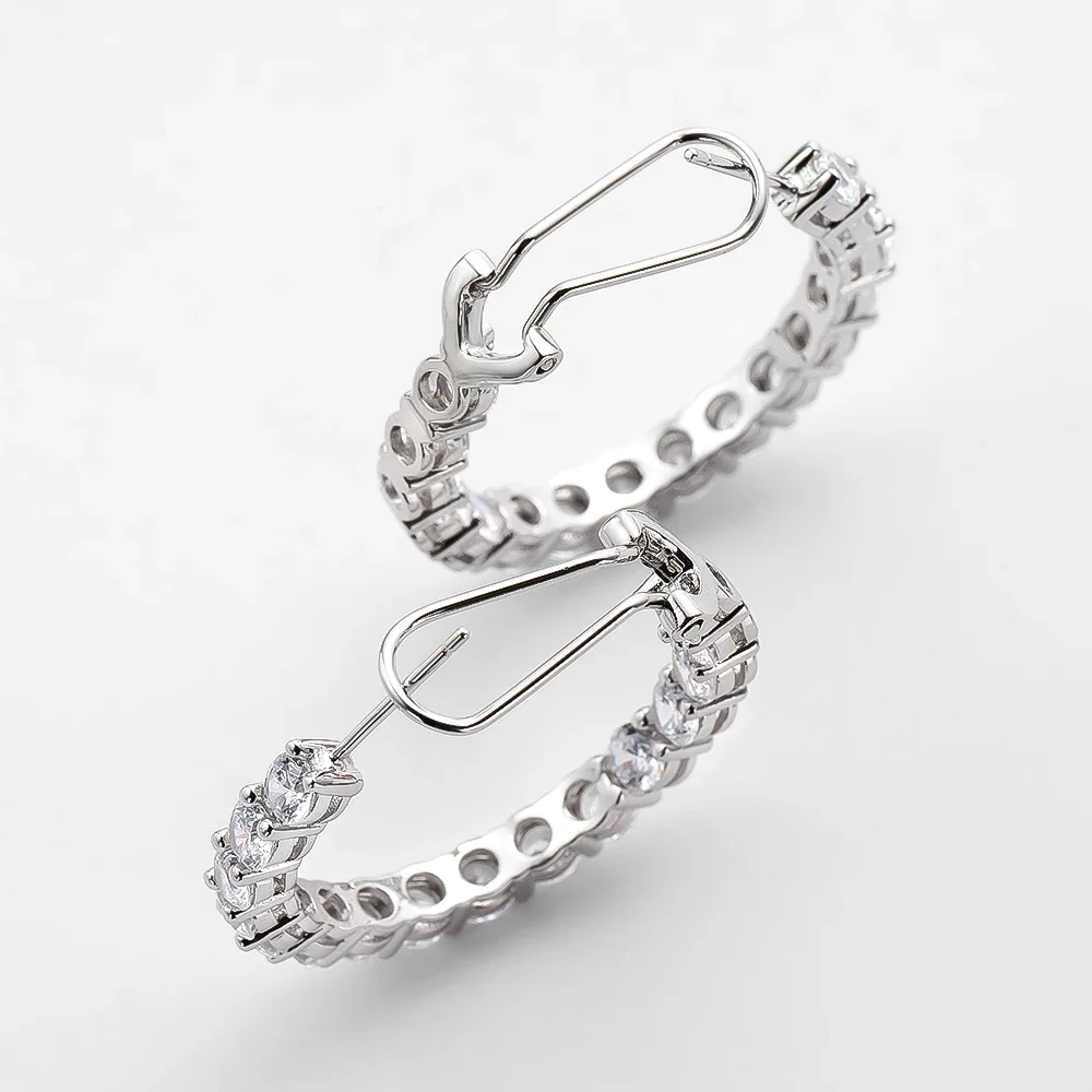 Karloch Luxury 100% 925 Sterling Silver Created Diamond Gemstone Hoop Earrings Wedding Engagement Fine Jewelry Gifts Wholesale