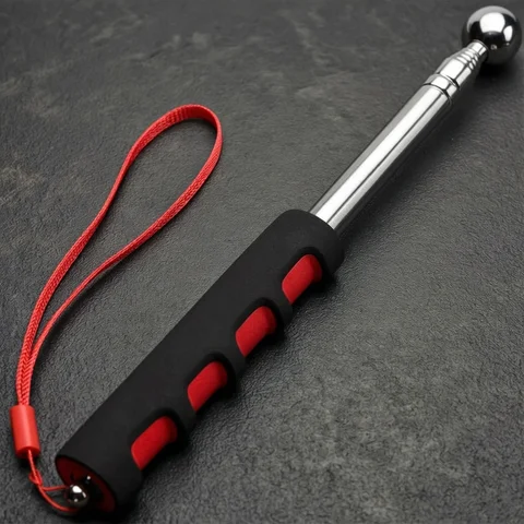 Self Defense Stick Retractable, Hollowing Drum Detection Hammer, Red