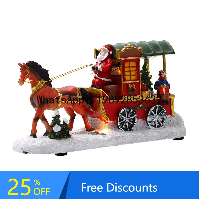 

CZ Santa Claus Carriage Glowing Music Snow Scene House Christmas Ornament Gift Decoration