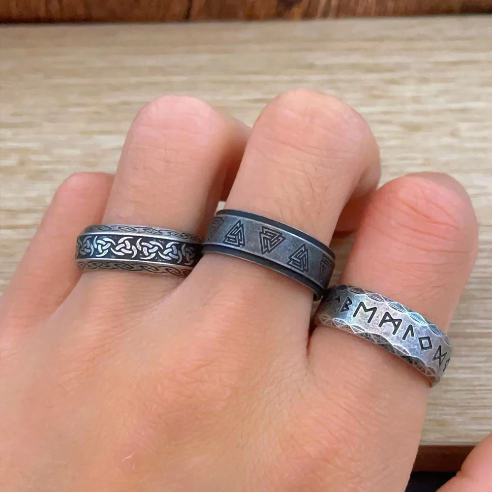 Vintage Viking Rune Ring Men Women Punk Simple Nordic Valknut Vikings Ring Stainless Steel Biker Amulet Jewelry Wholesale view 3