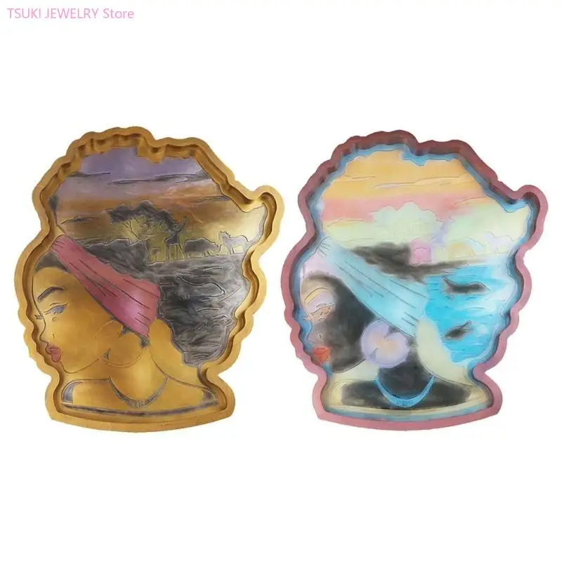 

62KE поднос с изображением африканской богини, кристаллическая форма для эпоксидной смолы, сервировочная тарелка, силиконовая C