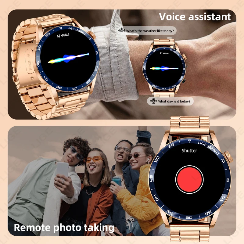 LIGE nuevo reloj inteligente con pantalla HD de 1,38 pulgadas para hombres, asistente de voz AI, llamada Bluetooth, relojes para hombres, Monitor de salud para mujeres, reloj inteligente deportivo