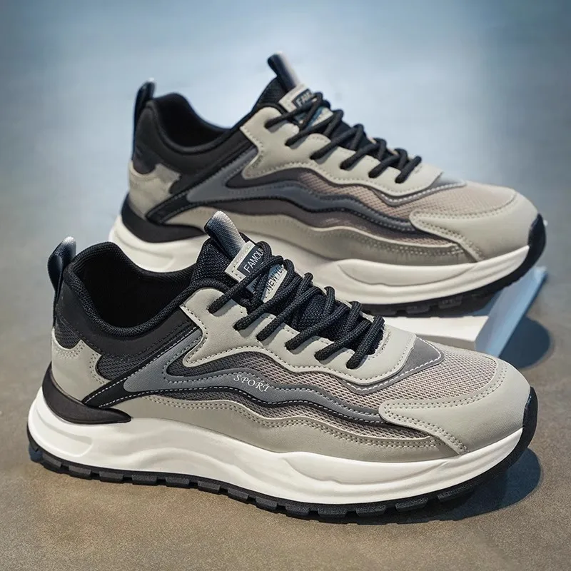 Men's Spring Breathable Mesh Running Shoes Casual Versatile Dad Style Increase Height Adolescent Trendy Sneakers Low Top Glue...