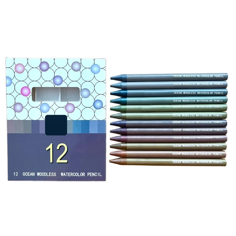 12 Color Watercolor Pencils Water Soluble Woodless Colored Pencils for Coloring, Painting, Illustrations, Card Making