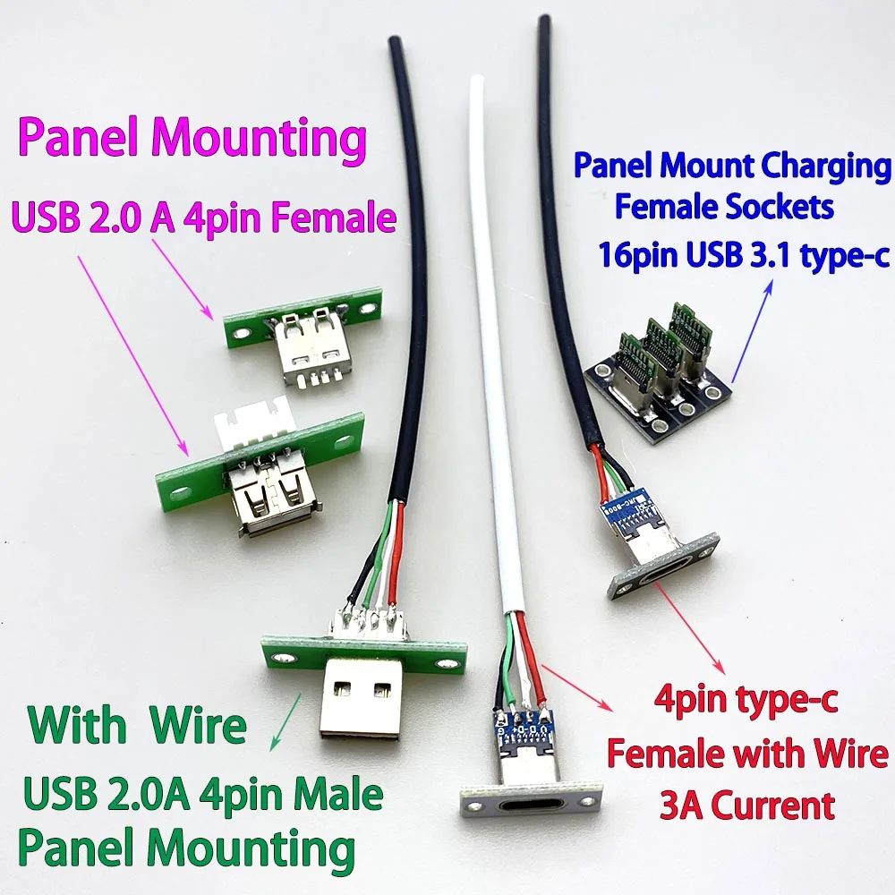 

4pin Type-C 3A Current 16pin USB 3.1 Panel Installation USB 2.0 A-Type Male Female Adapter Board with Cable and XH2.54 Terminal