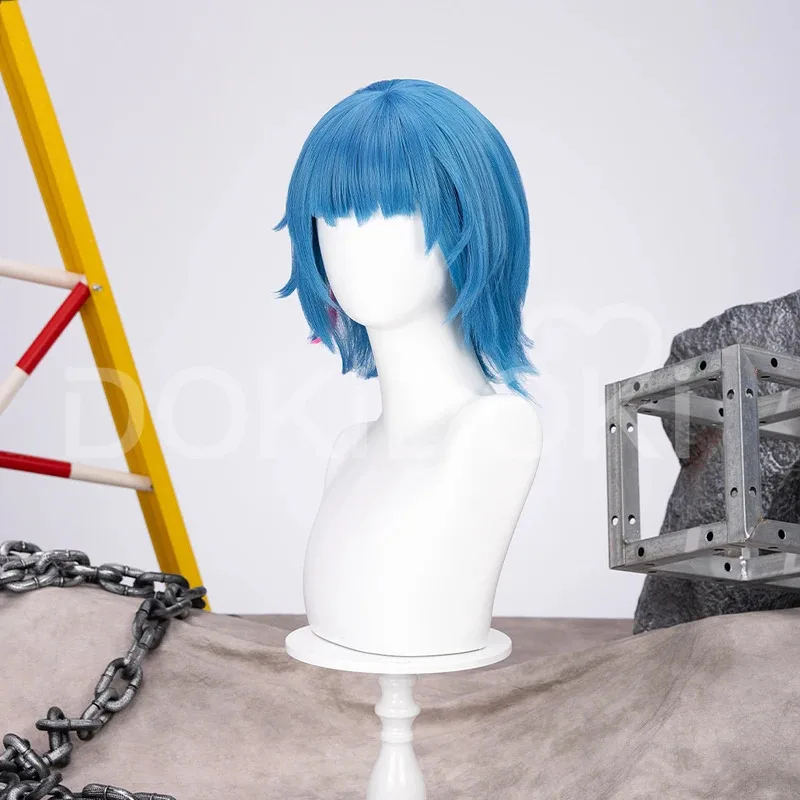 CyGame LoL Arcane2 Jinx Cosplay Perücke Pulver Cos Haar Kurze Perücke Ball Look Blaue Perücke Ekko Für Halloween Party Rolle Spielen Anzug Cospla