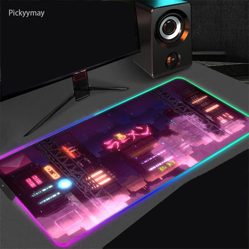 

Anime City Neon RGB Mousepad LED Backlit Carpet Mause Keyboard Large Gaming Pink Mouse Pad Pc Gamer Gabinete Desk Mat Computer