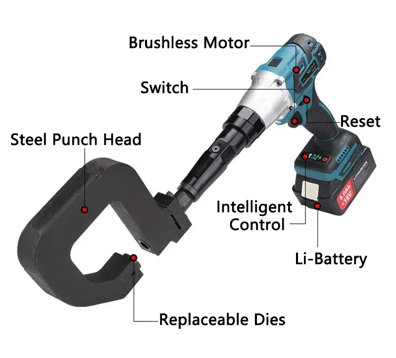 Handheld Portable C-shaped Steel Electric Punching Photovoltaic Bracket Hole Opener U Steel Punching Machine 100mm Throat Depth