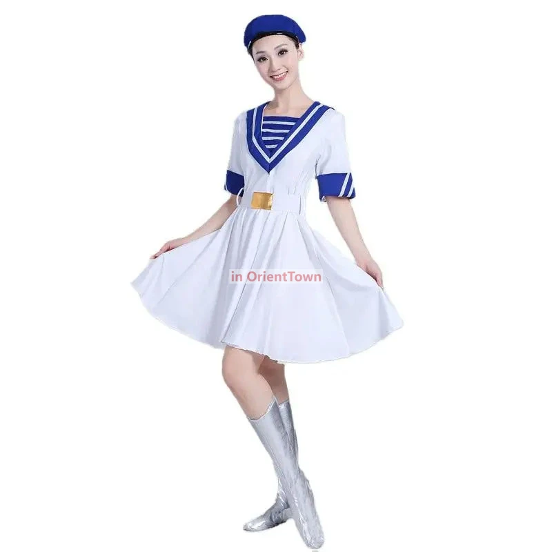 الأبيض البحرية الزي العسكري بحار الملابس قصيرة الأكمام جوقة الجيش مرحلة الأداء اللباس للنساء #2