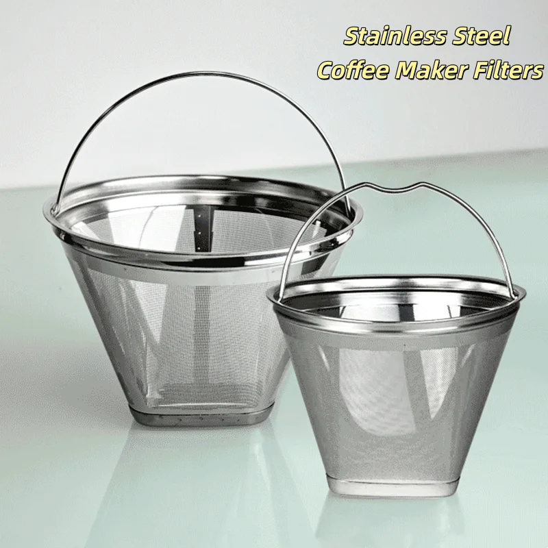 1/2pc 304 Stainless Steel Coffee Maker Filters Reusable Coffee Filter Cone Coffee Maker Filters Basket Filter Coffee Accessories