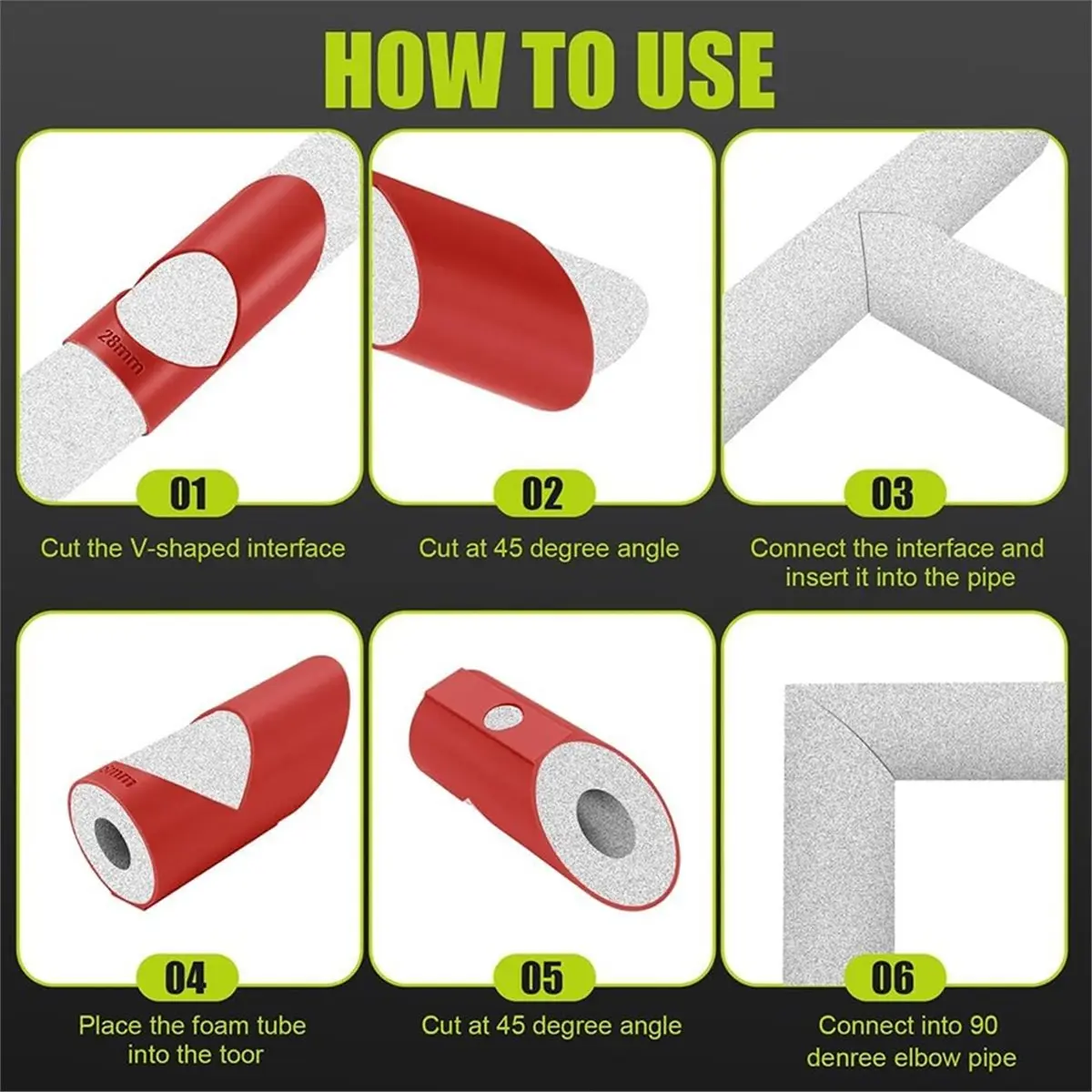 6PCS Pipe Lagging Cutter Set, Plumbing Tools for 15mm 22mm 28mm Pipe Insulation Foam Tube-Insulation Knife for Plumbers