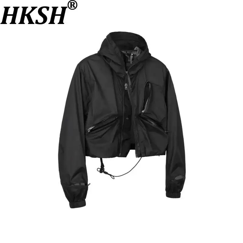 HKSH Spring Autumn New Men Tide Dark Punk Hooded Short Jacket Sun Protection Skin Coats Light Water-repellent Breathable HK26462