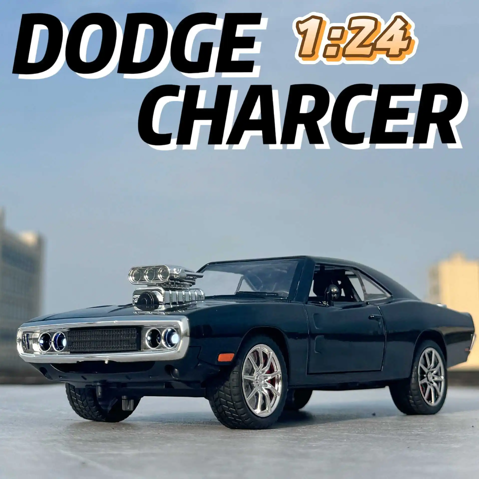 

1:24 1970 Dodge Charger R/T Muscle car Simulation Diecast Metal Alloy Model car Sound Light Pull Back Collection Kids Toy Gifts