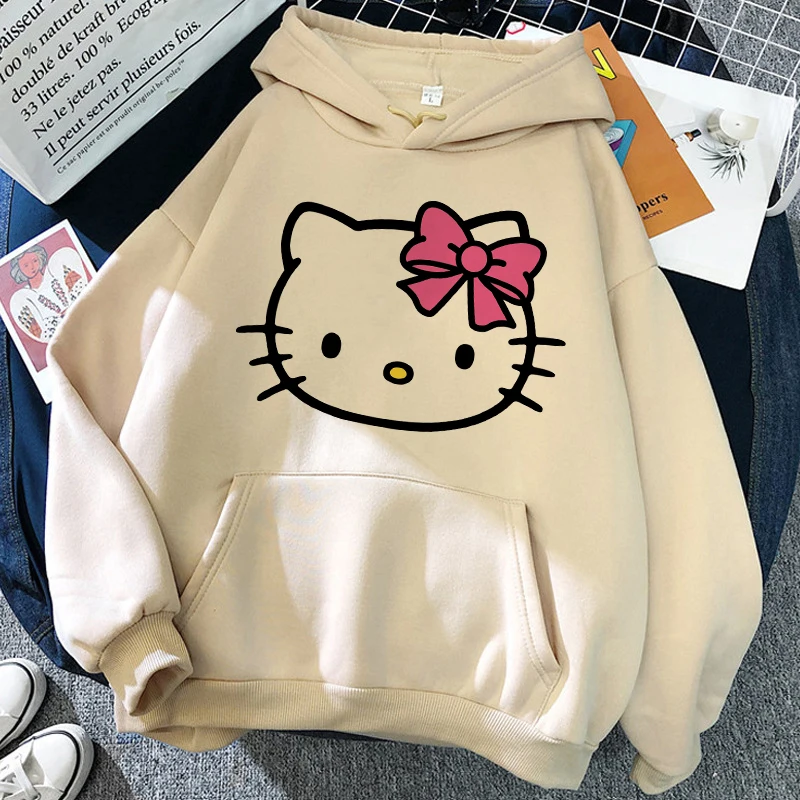 New in Sweet Harajuku Hoodies Hello Kitty Hip Hop  Hoodie Sanrio Sweatshirt Clothes Tops Sweatshirt Clothing High Street