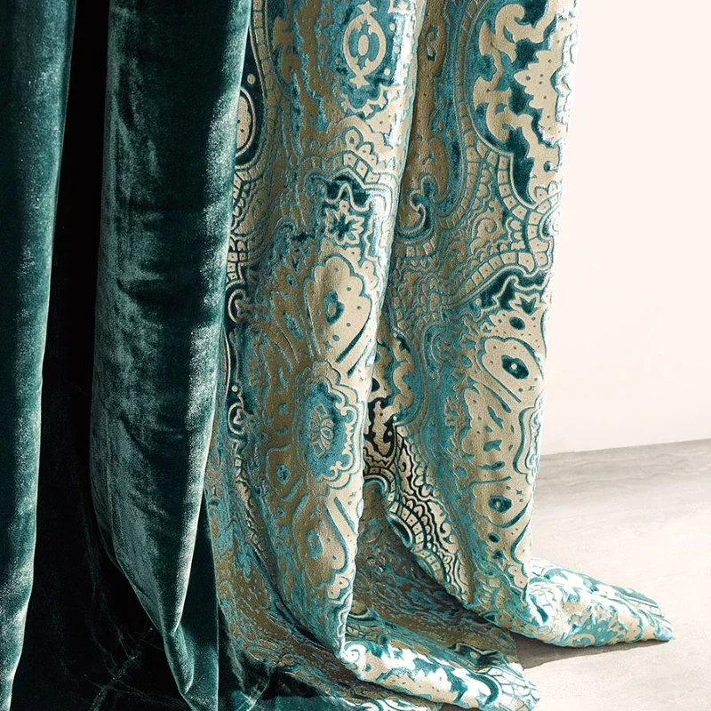 

Dark Green High-end Modern Velvet French Baroque European Villa Light Luxury Curtains For Living Room Bedroom Dining Custom Size