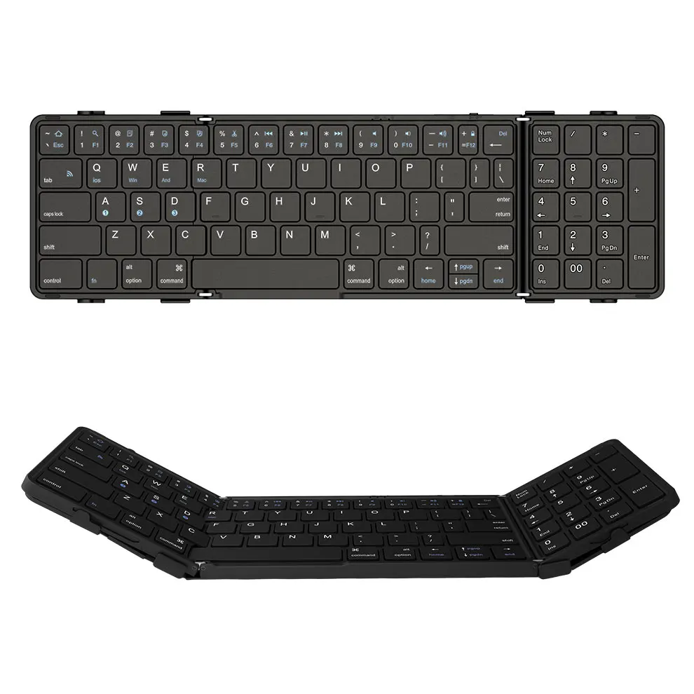 Foldable Bluetooth Keyboard Supports Up to 3 Devices Rechargeable Wireless Folding Keyboard for iPad iOS Android Tablet MacOS