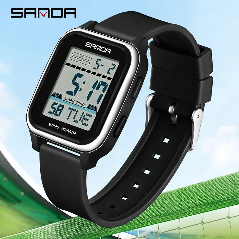 SANDA Brand Square Men's Watch Luminous Waterproof Countdown Multi Functional Outdoor Sports Large Dial Electronic Wristwatch