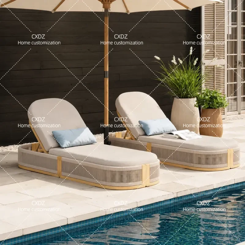 Outdoor Rattan Bed Waterproof Sun Lounger for Garden Resort Hotel Swimming Pool Leisure Lounge Chair Factory Customization