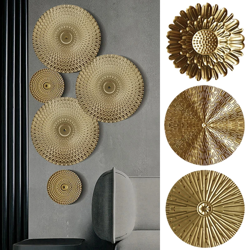 Nordic Iron Wrought Wall Hanging Decoration Luxury Gold Irregular Round Wall Pendants INS Style Living Room Home Decoration