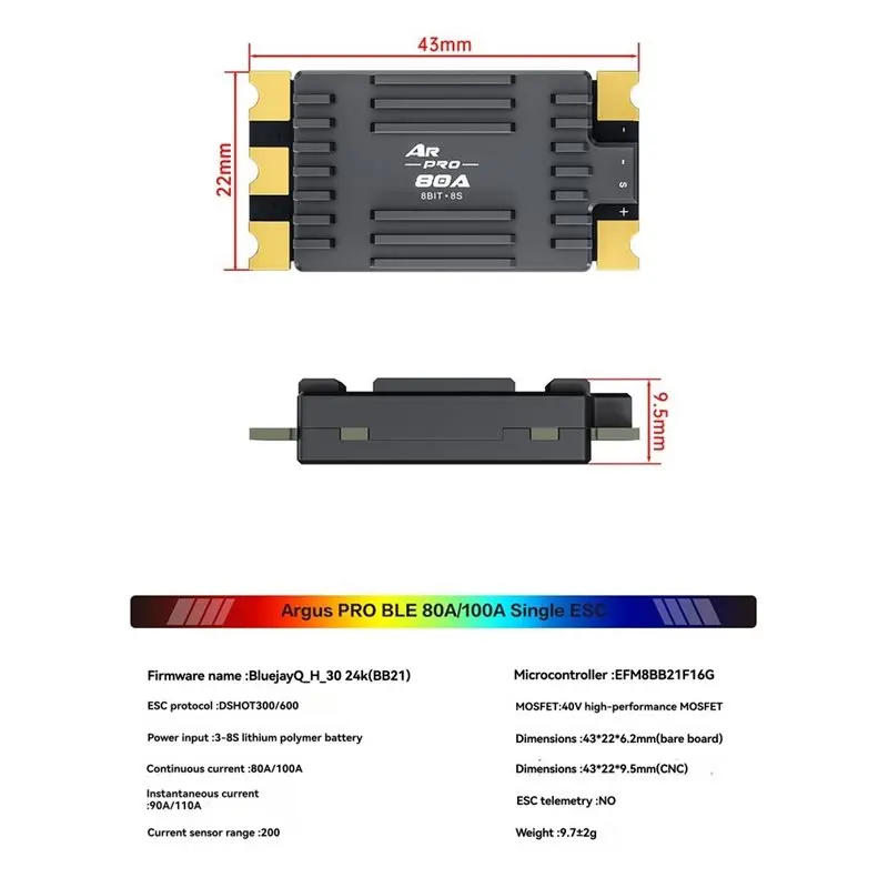 B92B ARGUS PRO Single ESC 3-8S 100A 8-Bit Split BLE Module for RC FPV Drone Upgrade Parts