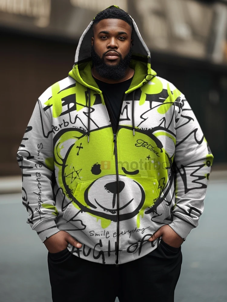 ZOOY (L-9XL) Plus Size Men\'s Skull Hip Hop Graffiti Halloween Pumpkin Street Tie Dye Long Sleeve Zipper Hoodie