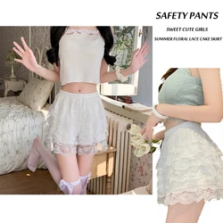 2024 Floral Lace Safety Pants Women Loose Elastic Waist Home Sleep Shorts Girls Sweet Vintage Bloomer Fashion Princess Underpant