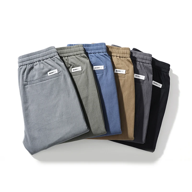 

2025 Men Solid Casual Pants Male Classic Business Straight Narrow Leg Trousers Elastic Drawstring Pants