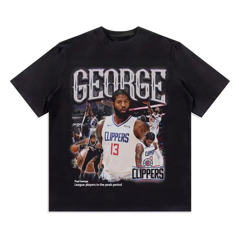 

Футболка Paul George с коротким рукавом, свободная, в стиле хип-хоп, с круглым вырезом, мужская и женская, в том же стиле, американский хлопок, спортивный с коротким рукавом