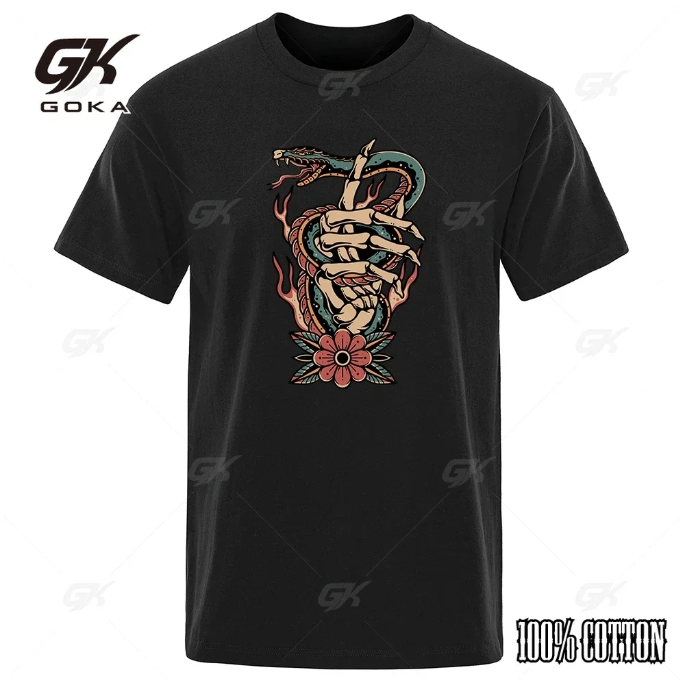 Poisonous Snake Winding Around The Fingertips Tops Men Fashion Soft T Shirt Hip Hop Street Cotton T-Shirts Luxury Tees