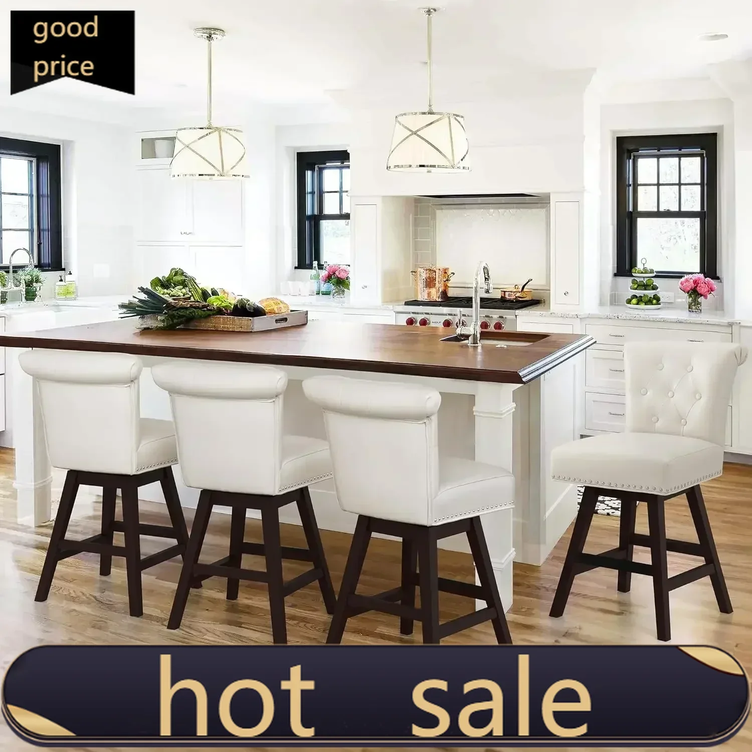 

Бестселлер: Набор из 4 барных стульев для кухонного острова, ретро-дизайн, с обивкой, антикварный стиль