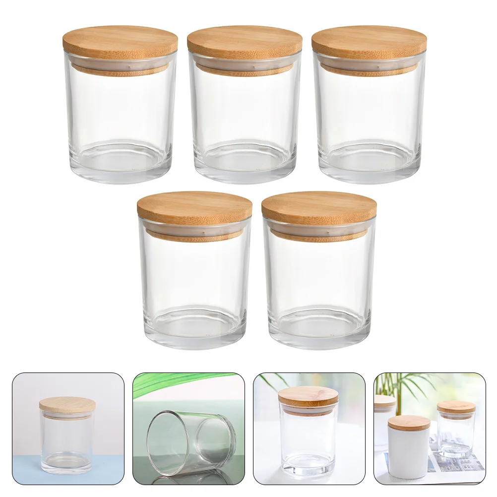 

Glass C Tins 5 Sets Aroma Bottles Empty Wax Containers Scented C les Bamboo Lid Sealed Spices Storage