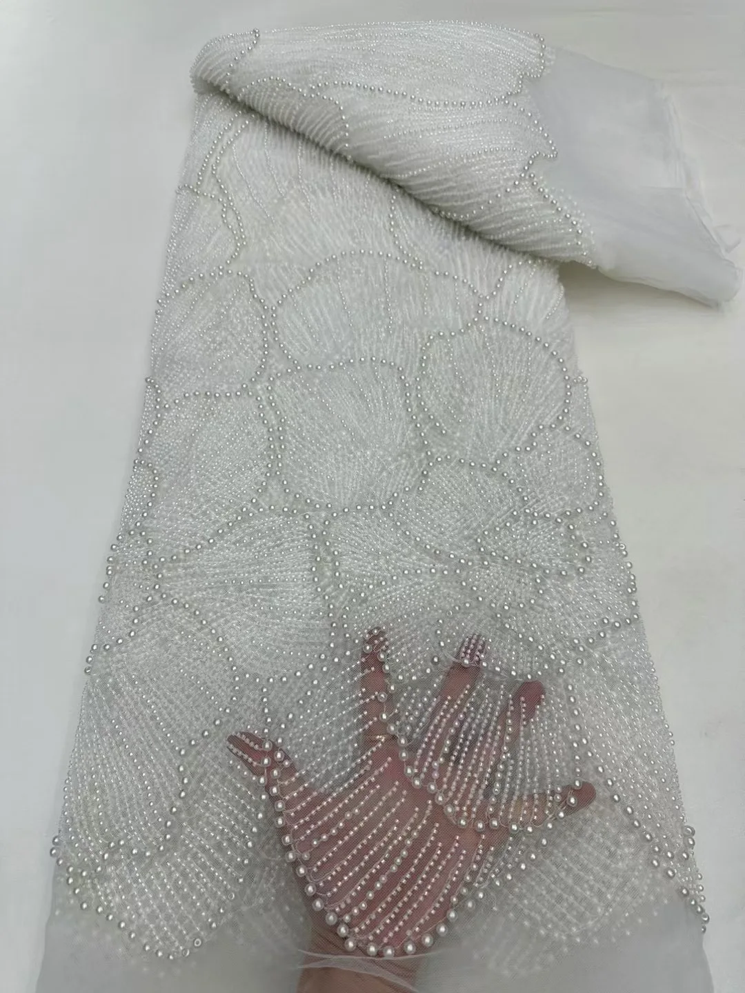 African French Tulle Mesh Beaded Lace Fabric High Quality 2026 Nigerian Mesh Lace Luxury For Women Wedding Dresses  5yards