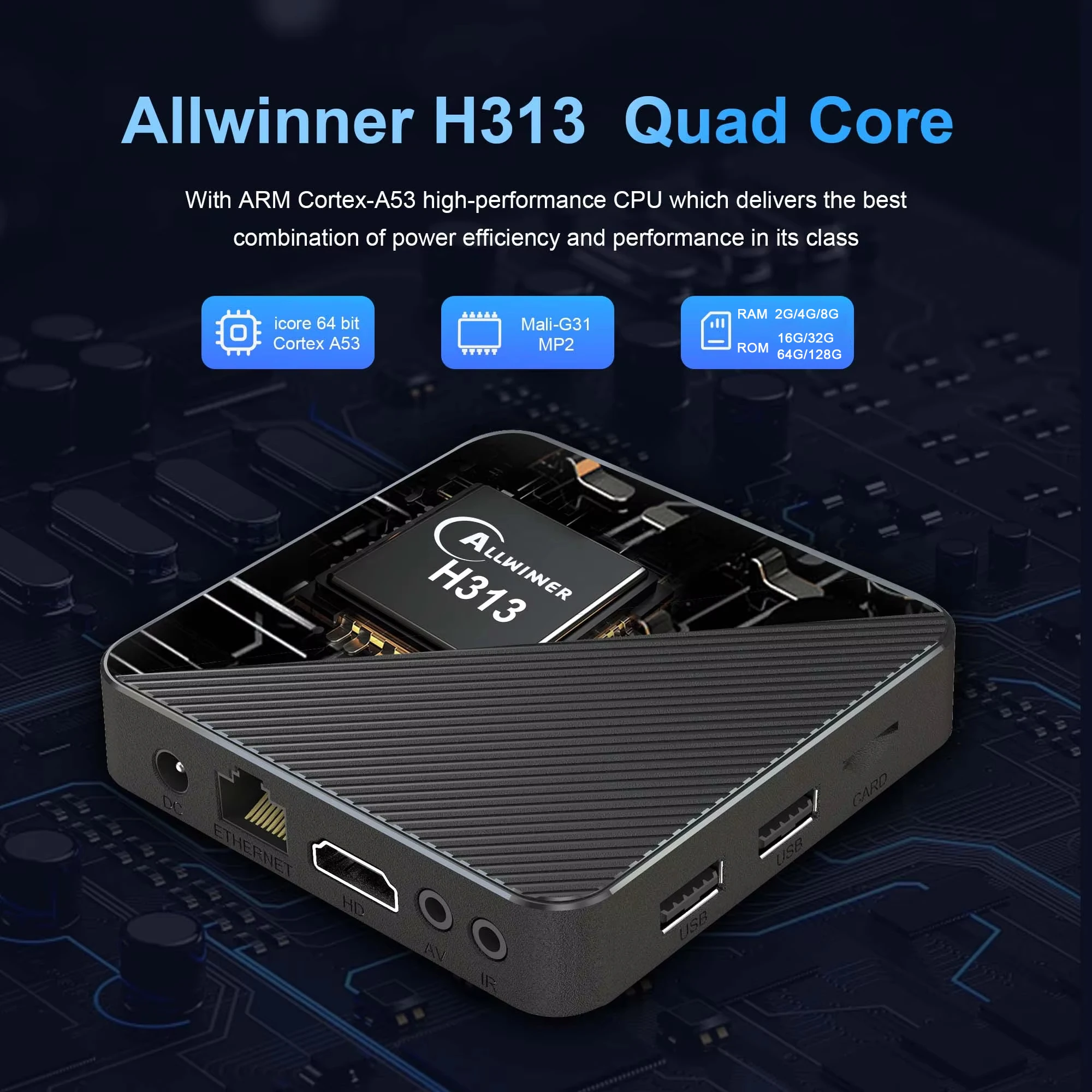 Android 14 Smart TV Box Allwinner H313 8K مشغل الوسائط HDR10 + BT 5.4 2.4G/5G WiFi Google Assistant Netflix Youtube Set Top Box