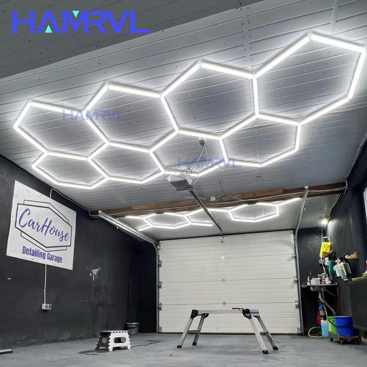 1-8pcs Hexagon Honeycomb Led Tube lamp Lighting For Garage Barbershop Workshop Ceiling Light Car Detailing Store Gym decoration