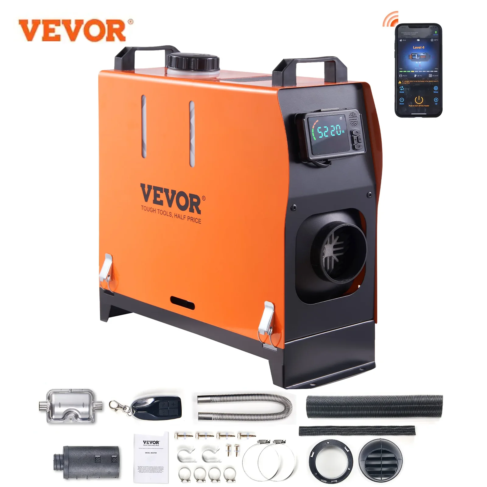 VEVOR 에어 디젤 히터, LCD 스위치 소음기 포함, 자동차 트럭 보트 RV 에어 디젤 주차 히터, 5KW, 8KW, 12V