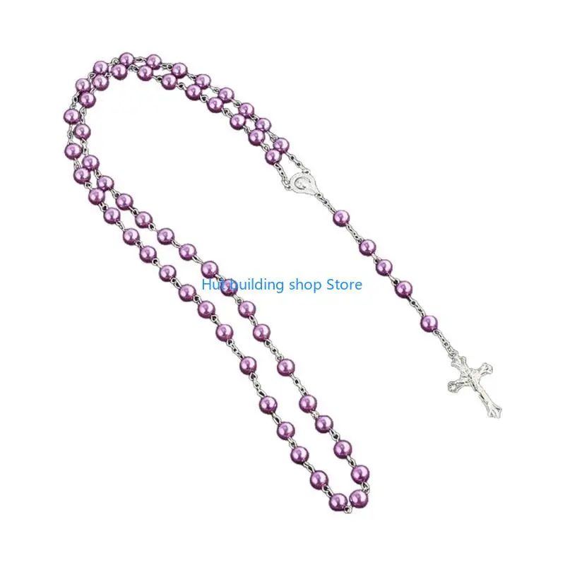 T21C imitazione perle perle Collana cattolica rosario per donne gioielli Gesù -pendente religioso Collana dono